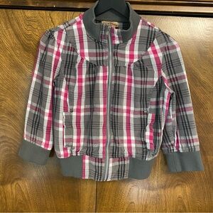 Juniors Large Paris Blues Y2K Cropped Pink Gray Plaid Zipper Jacket Soft Girl